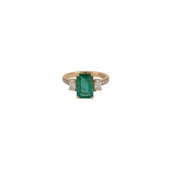 2.85 Carat Zambian Emerald & Diamond Ring Studded in 18k Yellow Gold
