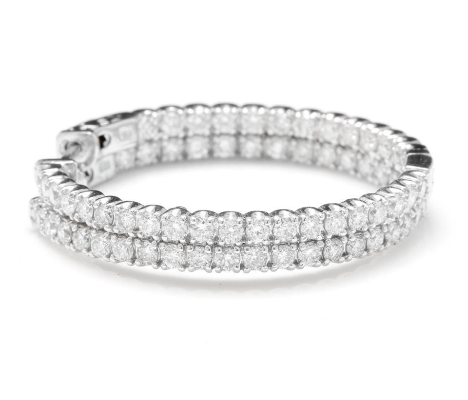 Round Cut 2.85 Carat Natural Diamond 14 Karat Solid White Gold Hoop Earrings For Sale