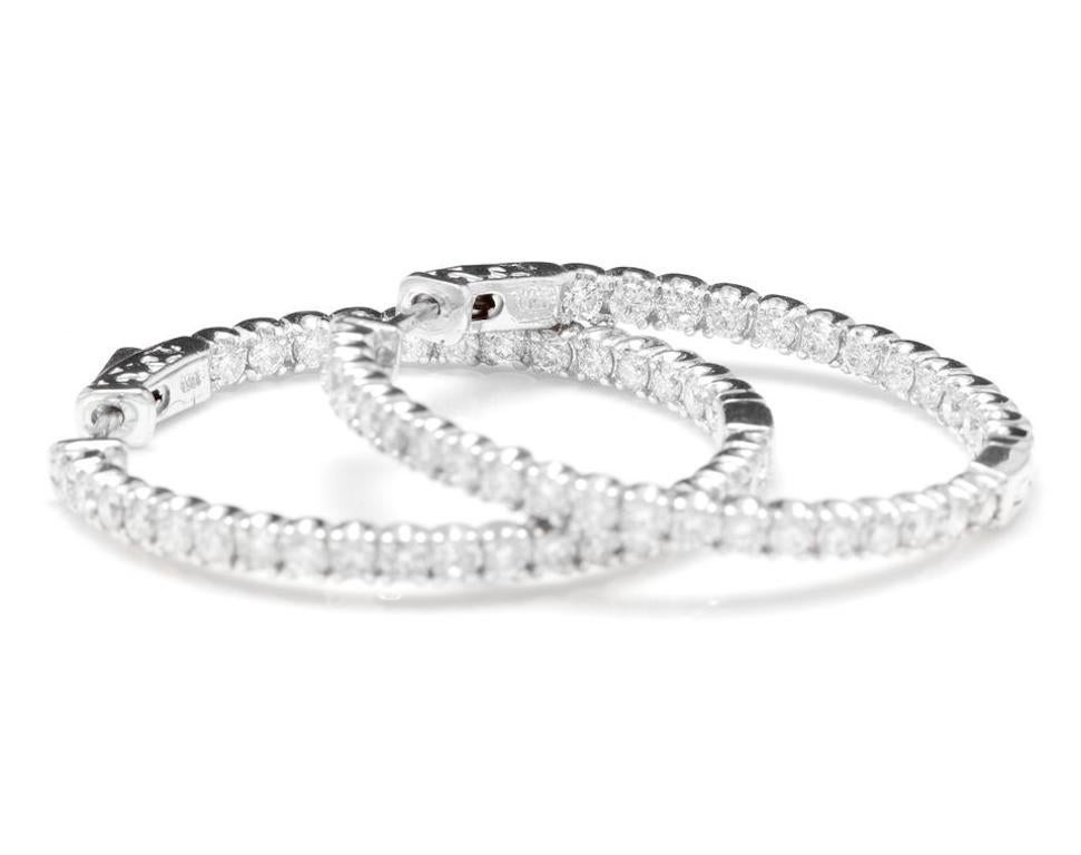 2.85 Carat Natural Diamond 14 Karat Solid White Gold Hoop Earrings In New Condition For Sale In Los Angeles, CA