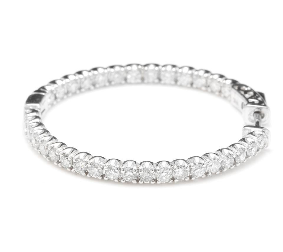 Women's 2.85 Carat Natural Diamond 14 Karat Solid White Gold Hoop Earrings For Sale