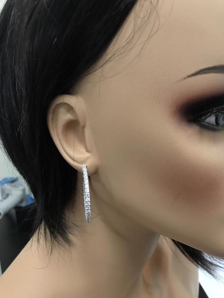 2.85 Carat Natural Diamond 14 Karat Solid White Gold Hoop Earrings For Sale 1