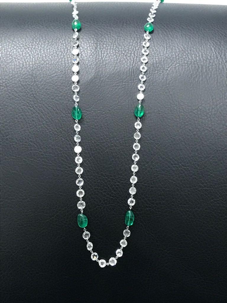 Emerald Cut 28.5 Carats Natural Emerald and 14 Carat Diamond Long Chain For Sale