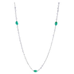 28.5 Carats Natural Emerald and 14 Carat Diamond Long Chain