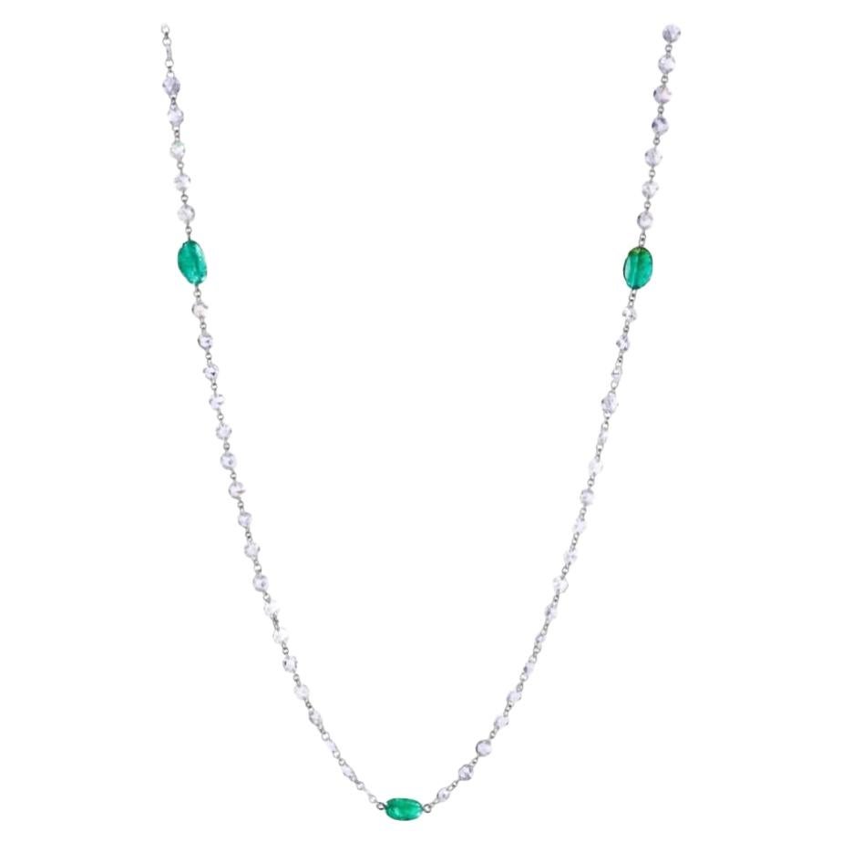 28.5 Carats Natural Emerald and 14 Carat Diamond Long Chain For Sale