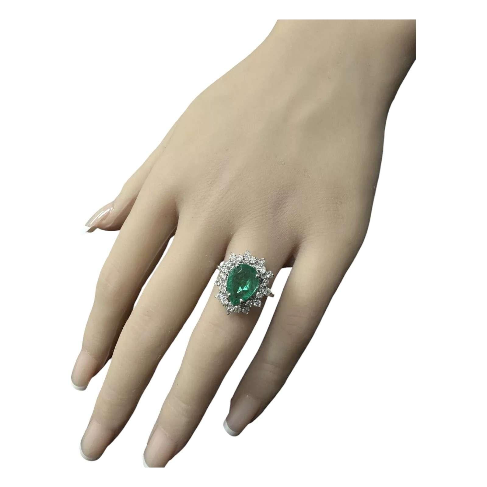 2,85 Karat Natürlicher Smaragd und Diamant 14K Massiv Weißgold Ring Damen im Angebot