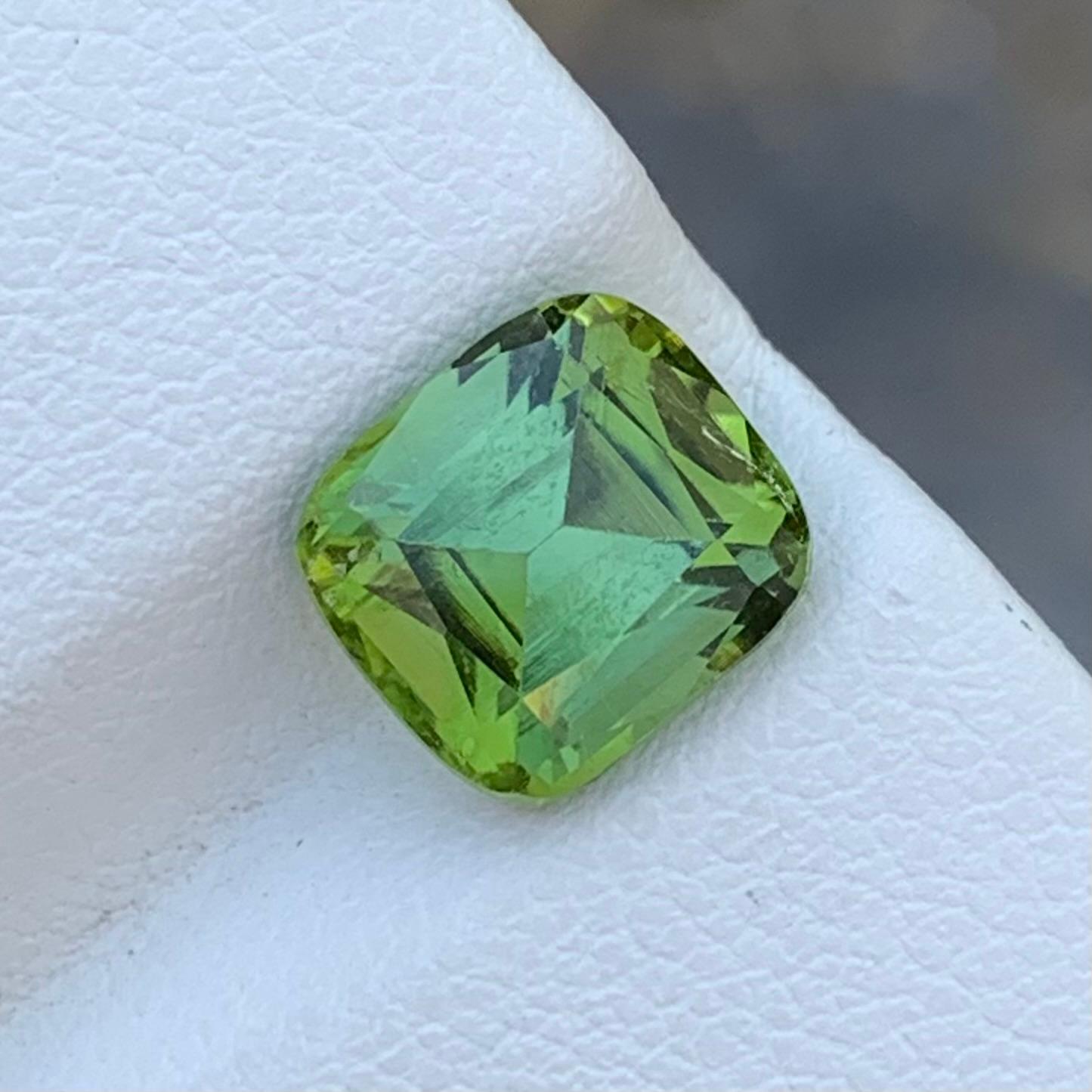 Loose Mint Tourmaline 
Weight: 2.85 Carats 
Dimension: 8.6 x 7.8 x 5.8 Mm 
Colour: Mint Green 
Origin: kunar, Afghanistan 
Treatment: Non 
Certificate: On Demand 

Mint tourmaline, a delicate and soothing variety within the tourmaline family,