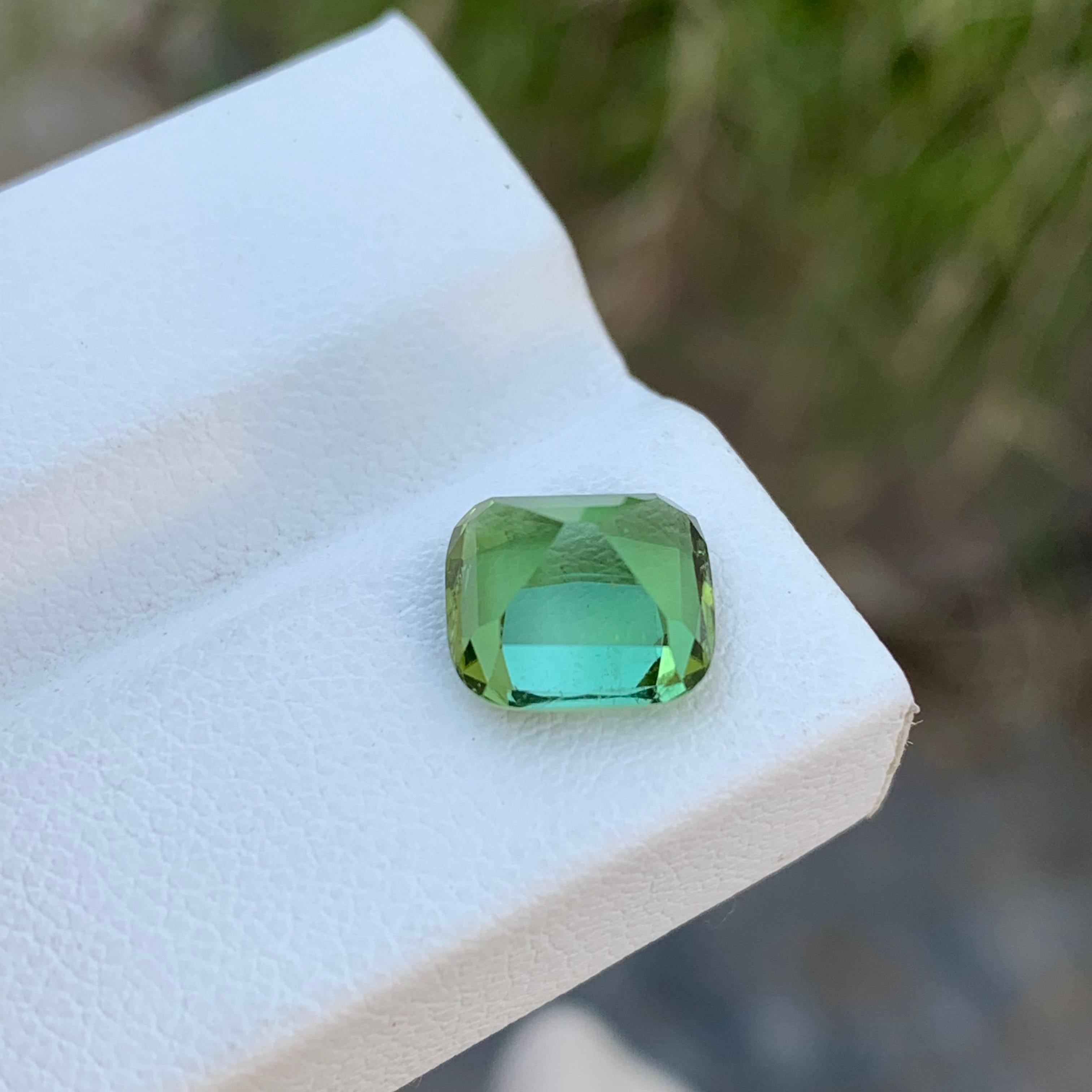 2.85 Carats Natural Loose Cushion Shape Mint Tourmaline Gem For Ring  For Sale 3