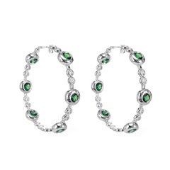 2.85 Carat Tsavorite and 0.79 Carat White Diamond Hoop Cocktail Earring