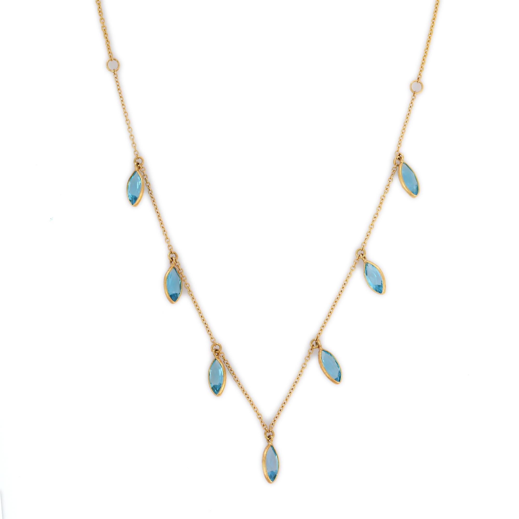 Modern 2.85 Ct Marquise Cut Blue Topaz Chain Necklace Enhancer in 18K Yellow Gold For Sale