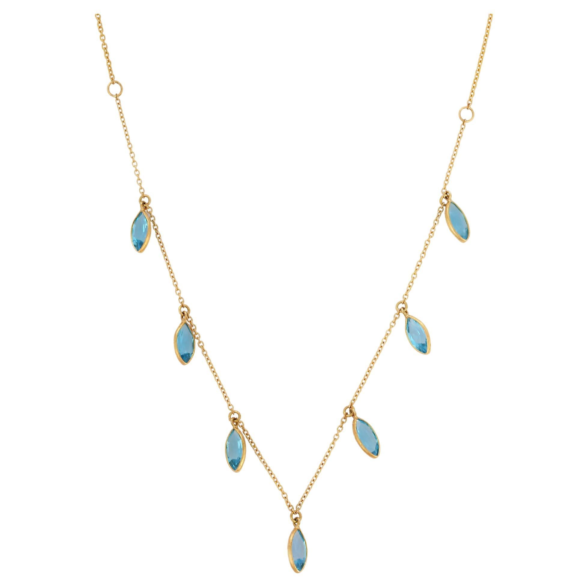 2.85 Ct Marquise Cut Blue Topaz Chain Necklace Enhancer in 18K Yellow Gold For Sale