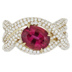 2.85 CT's Rubellite & Diamond Ring in 18 karat Yellow Gold Hand-crafted Ring