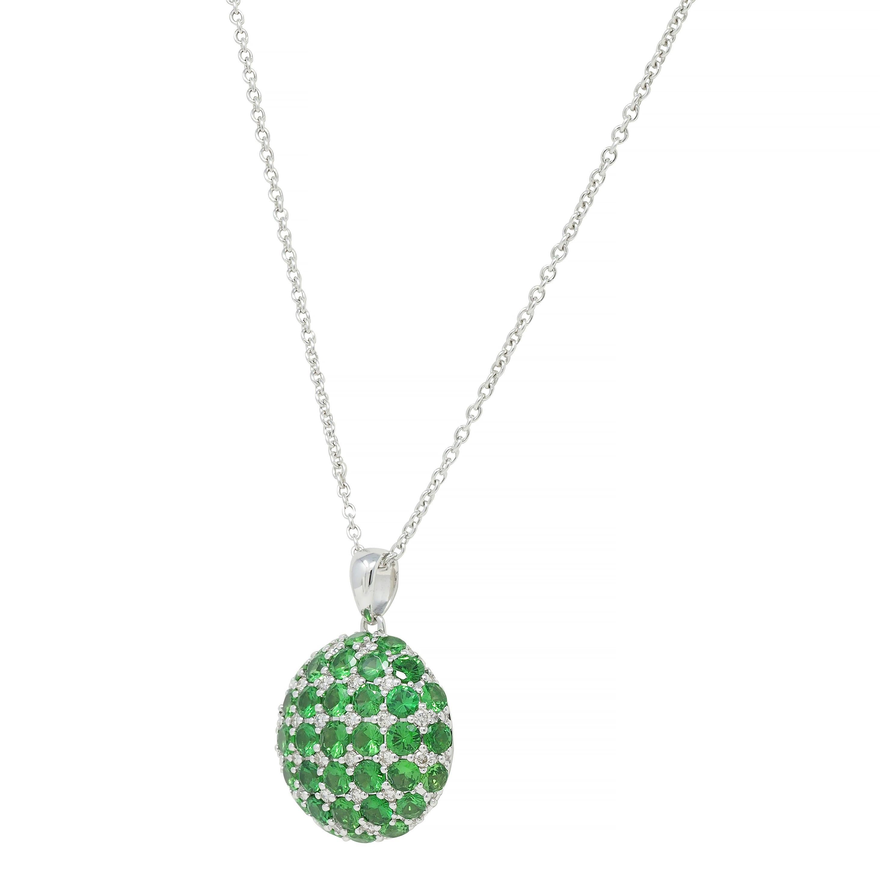 2.85 CTW Demantoid Garnet 18 Karat White Gold Circle Pendant Necklace For Sale 2