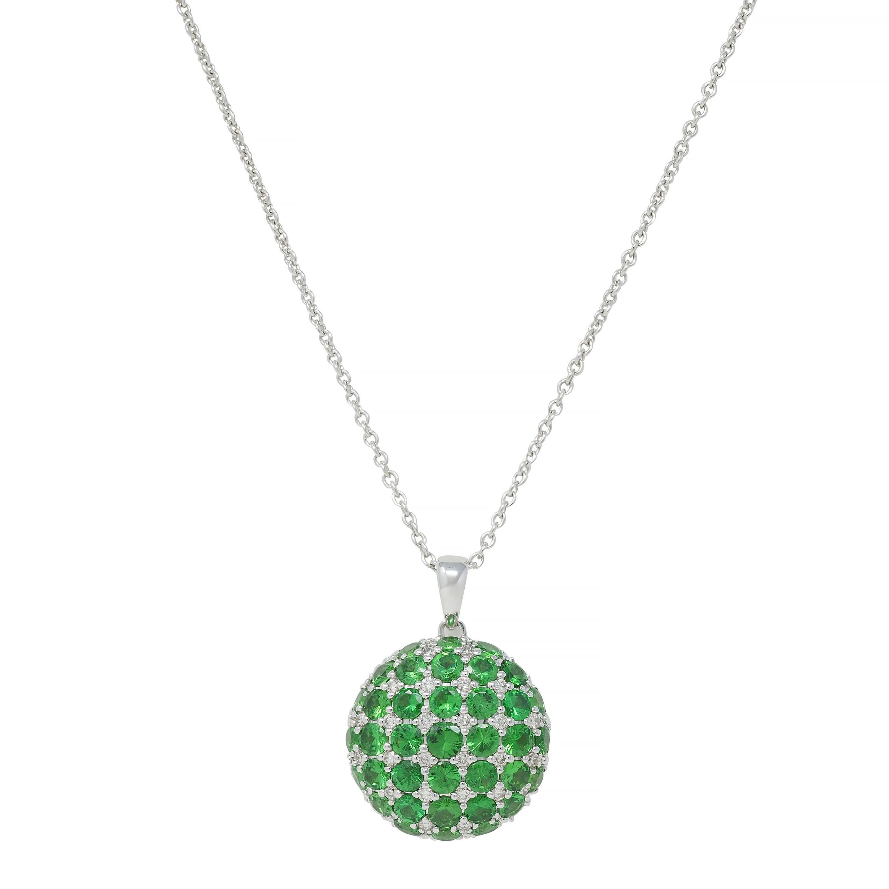 2.85 CTW Demantoid Garnet 18 Karat White Gold Circle Pendant Necklace For Sale