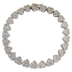 2.85 CTW Heart Shape Round and Baguette Diamond Tennis Bracelet 10k White Gold 