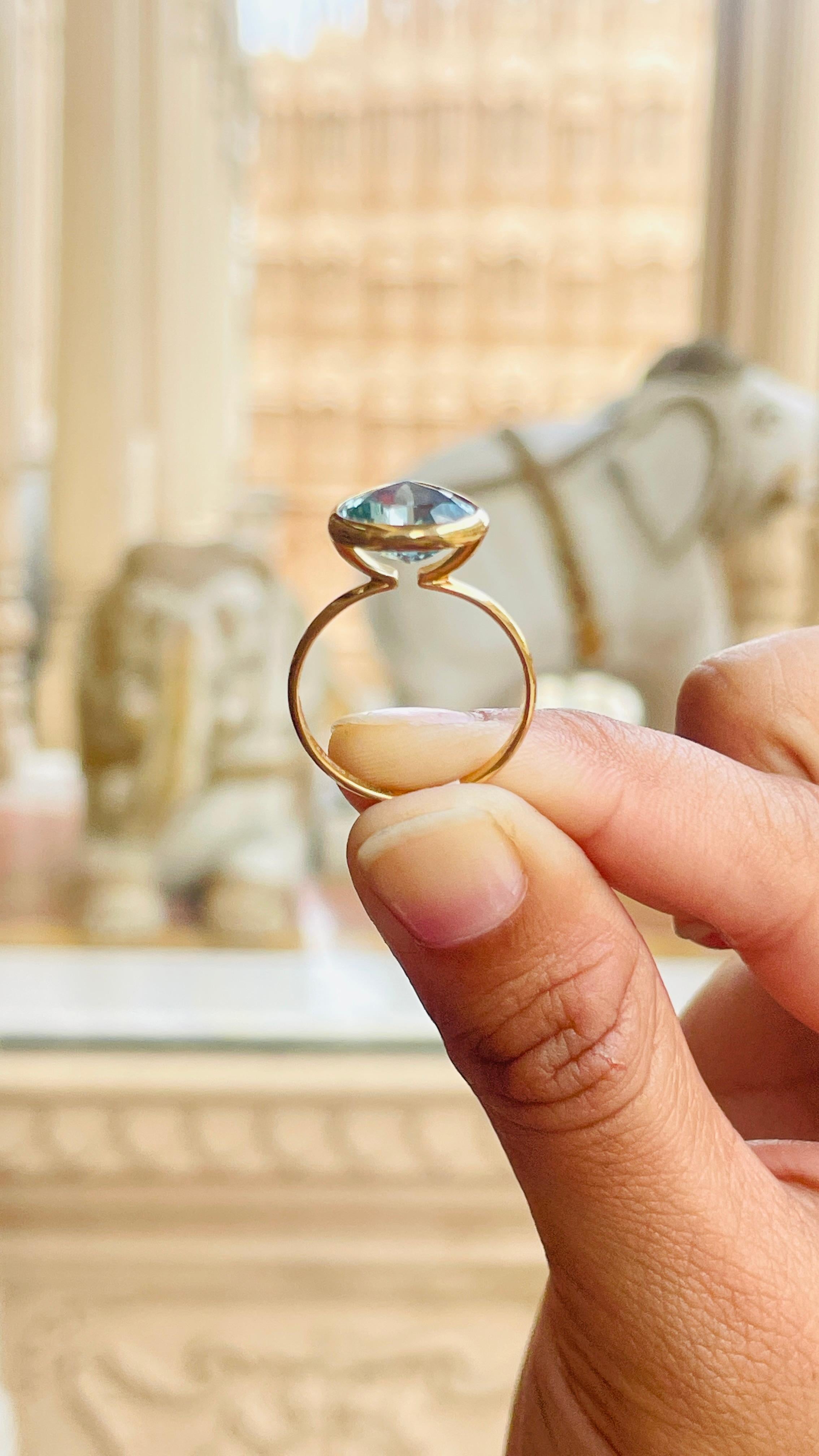 For Sale:  2.85 CTW Pear Cut Aquamarine Solitaire Ring Made in 18k Solid Yellow Gold 13