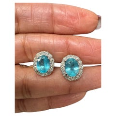 2.85 Natural Apatite Diamond White Gold Earrings