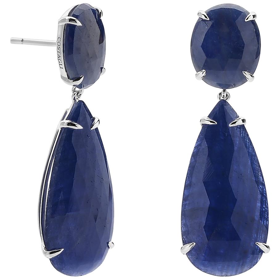 28.50 Carat Blue Sapphire Earrings in 18 Karat White Gold