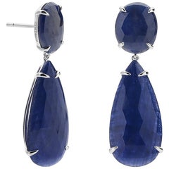 28.50 Carat Blue Sapphire Earrings in 18 Karat White Gold