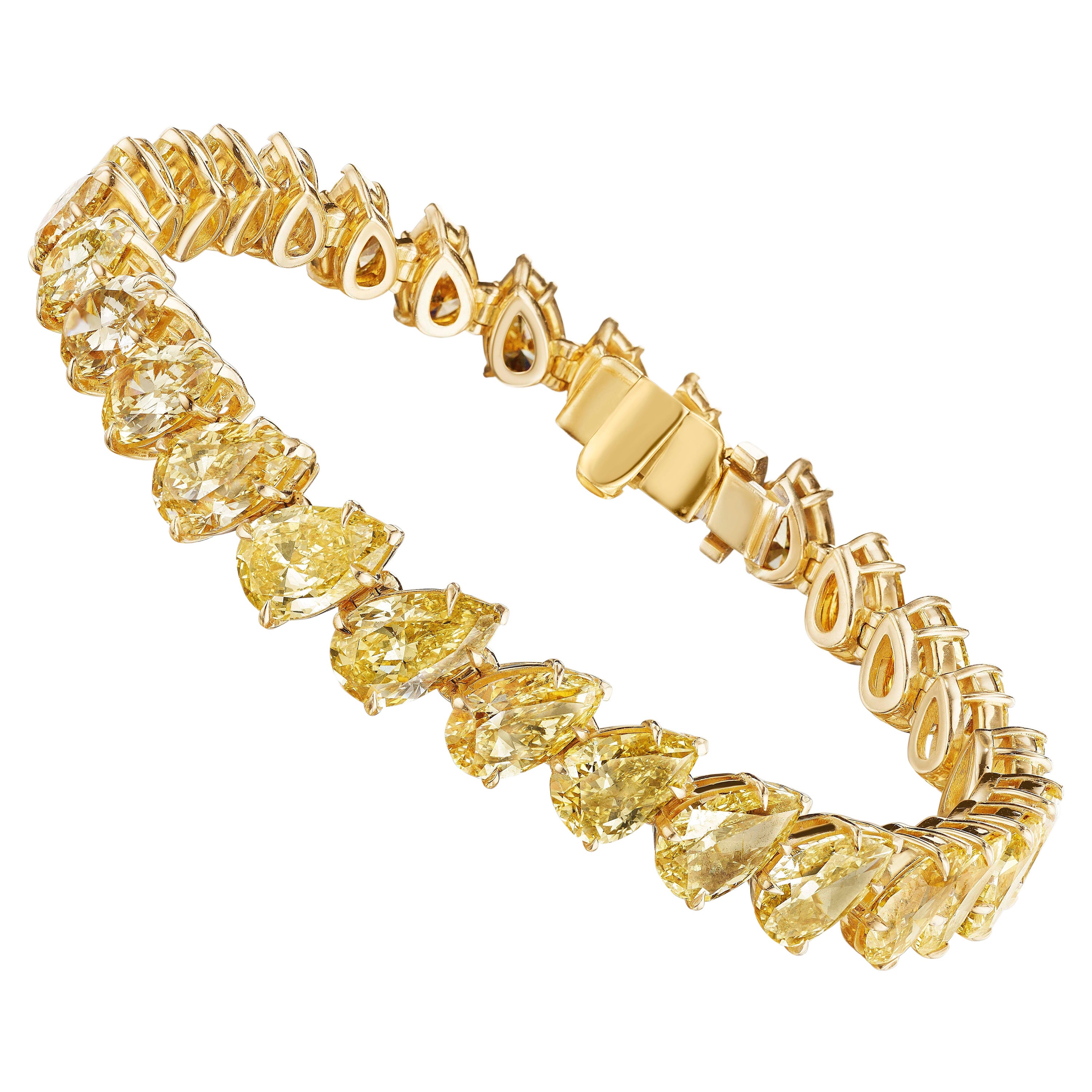 Bracelet de diamants jaunes en forme de poire de 28,50 carats