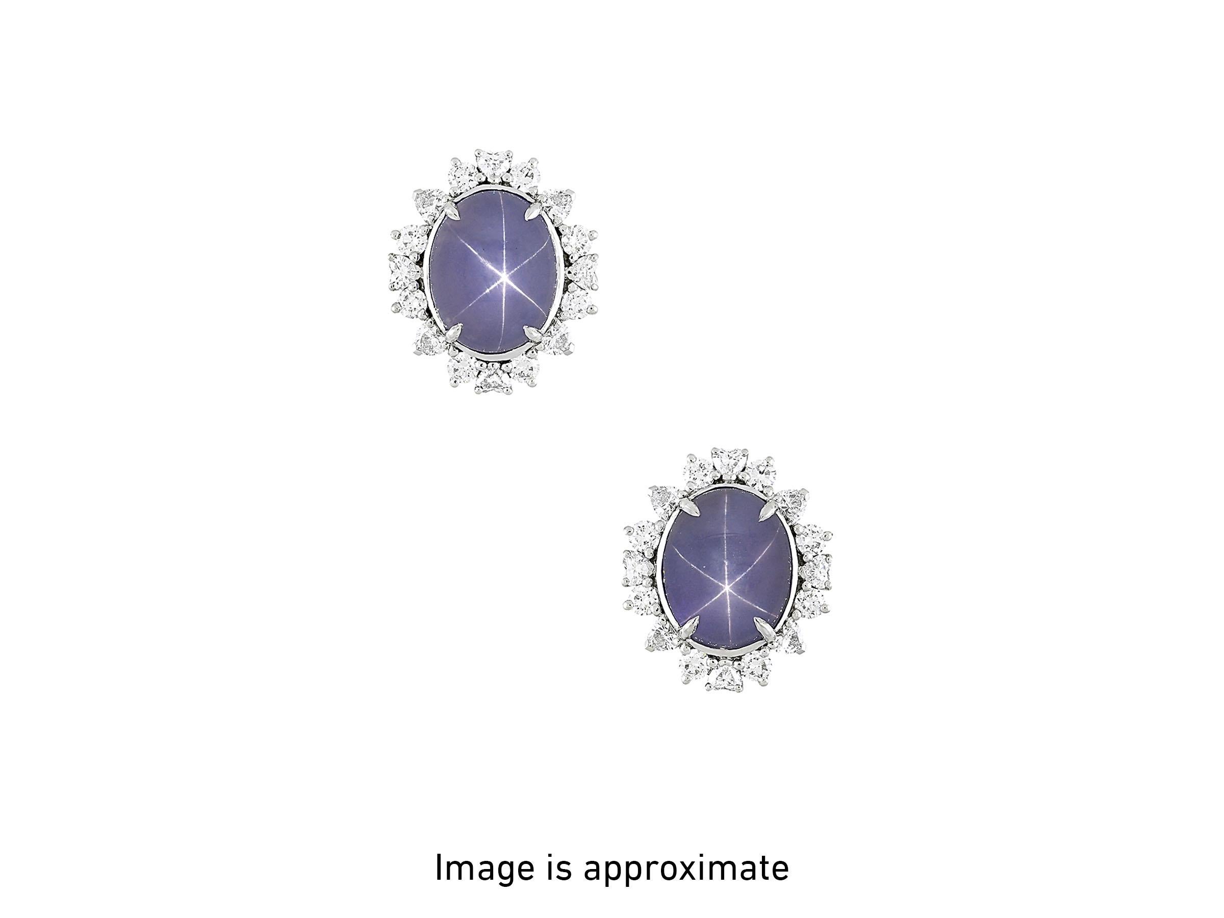 28.50ct Star Sapphire earrings in platinum. GIA certified. In New Condition For Sale In Los Angeles, CA