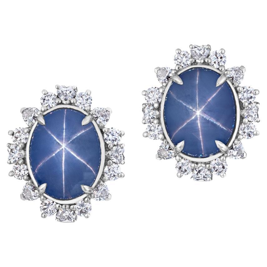 28.50ct Star Sapphire earrings in platinum. GIA certified. For Sale