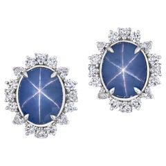 28.50ct Star Sapphire earrings in platinum. GIA certified.