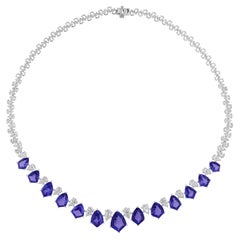 28.52TCW Tanzanite Gemstone Diamond Bridal Necklace 18k White Gold Fine Jewelry