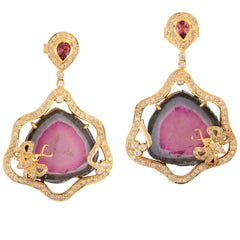 28.55 Carat Tourmaline Diamond 18 Karat Gold Earrings