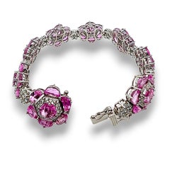 28.57 Carat Pink Sapphire Round Diamond White Gold Bracelet