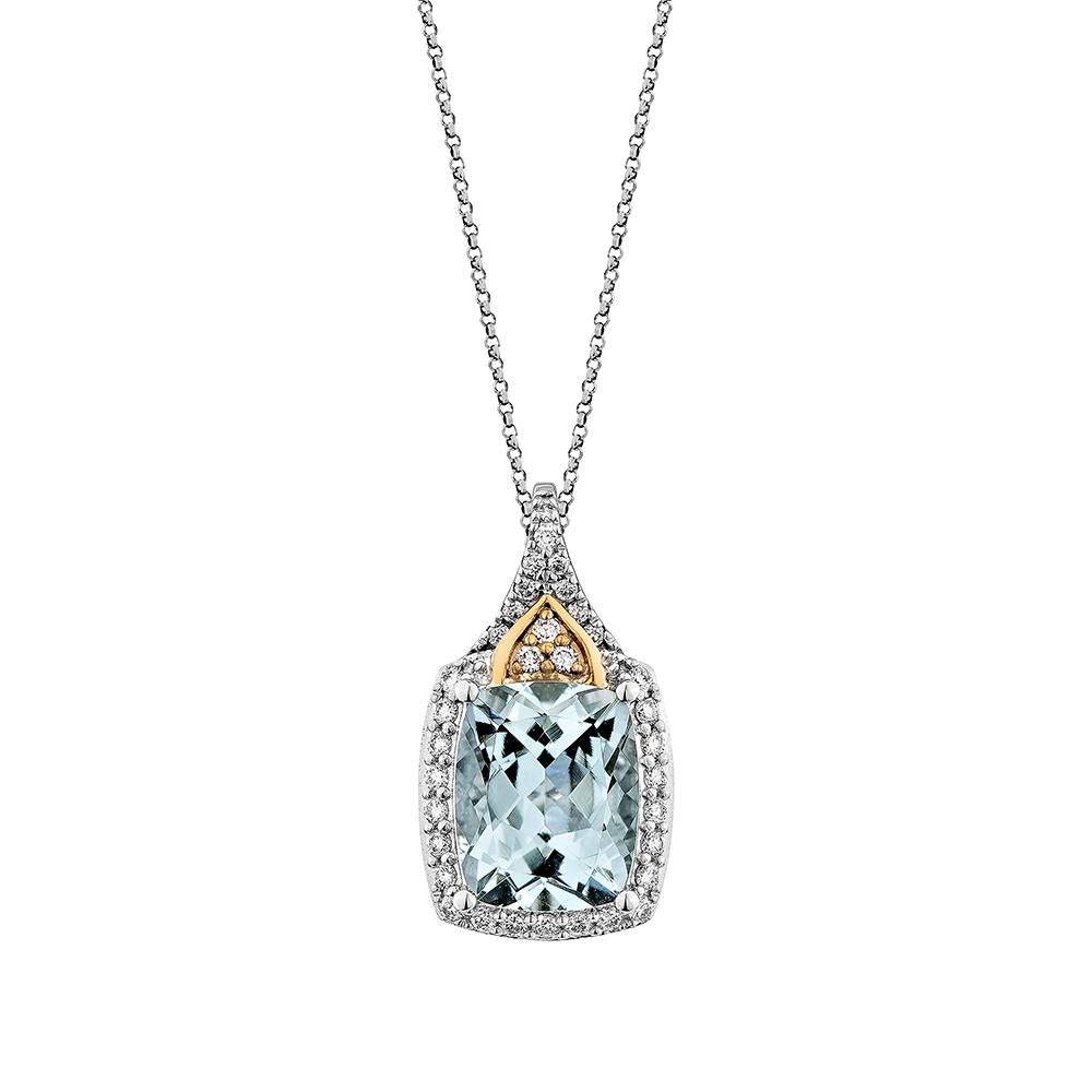 This collection features an array of Aquamarines with an icy blue hue that is as cool as it gets! Accented with Diamonds this pendant is made in white rose gold and present a classic yet elegant look.

Aquamarine Pendant in 18Karat White Rose Gold