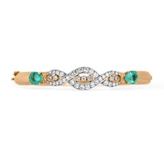 2.85ct Diamond & Oval Emerald Bangle – 14k Rose Gold 5.5in Petite Diamond