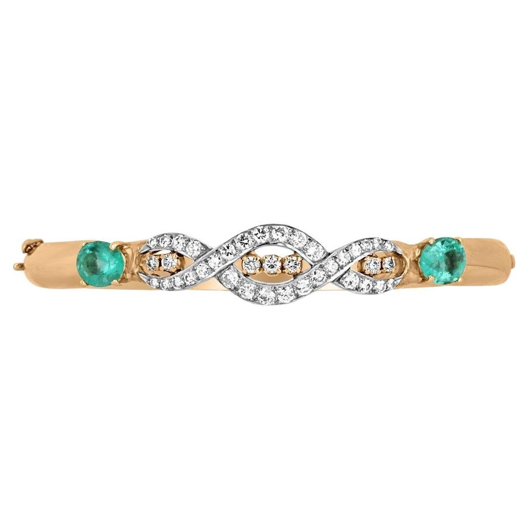 2.85ct Diamond & Oval Emerald Bangle – 14k Rose Gold 5.5in Petite Diamond For Sale