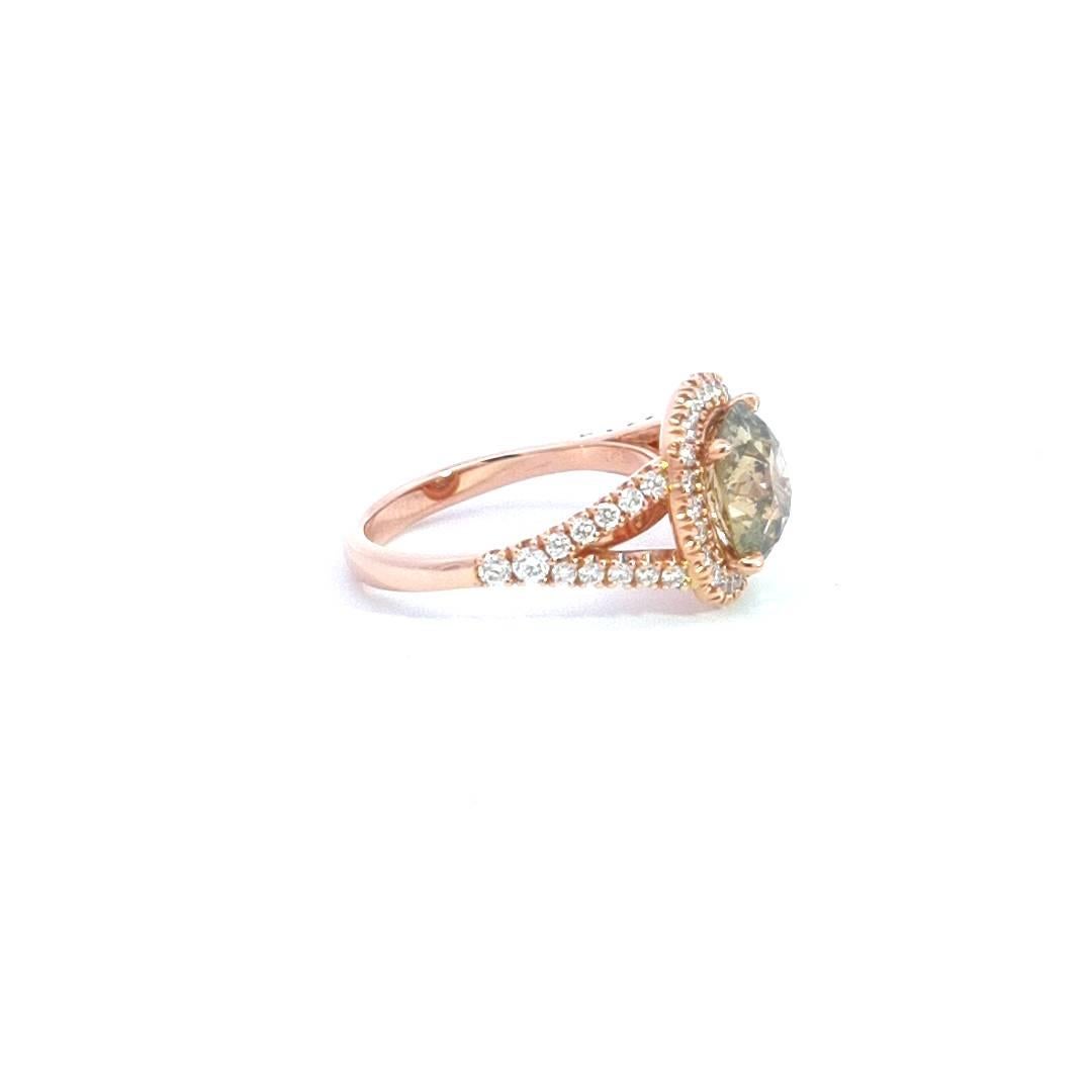 2.85ct Green Diamond 18k Rose Gold Ring In New Condition For Sale In South Woodford, GB