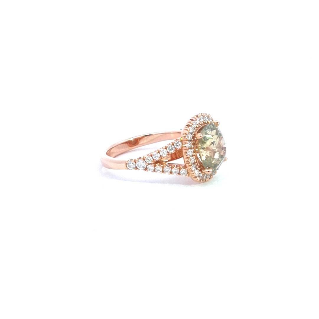 Women's 2.85ct Green Diamond 18k Rose Gold Ring For Sale
