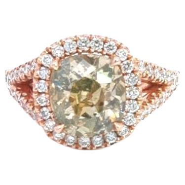 2.85ct Green Diamond 18k Rose Gold Ring For Sale