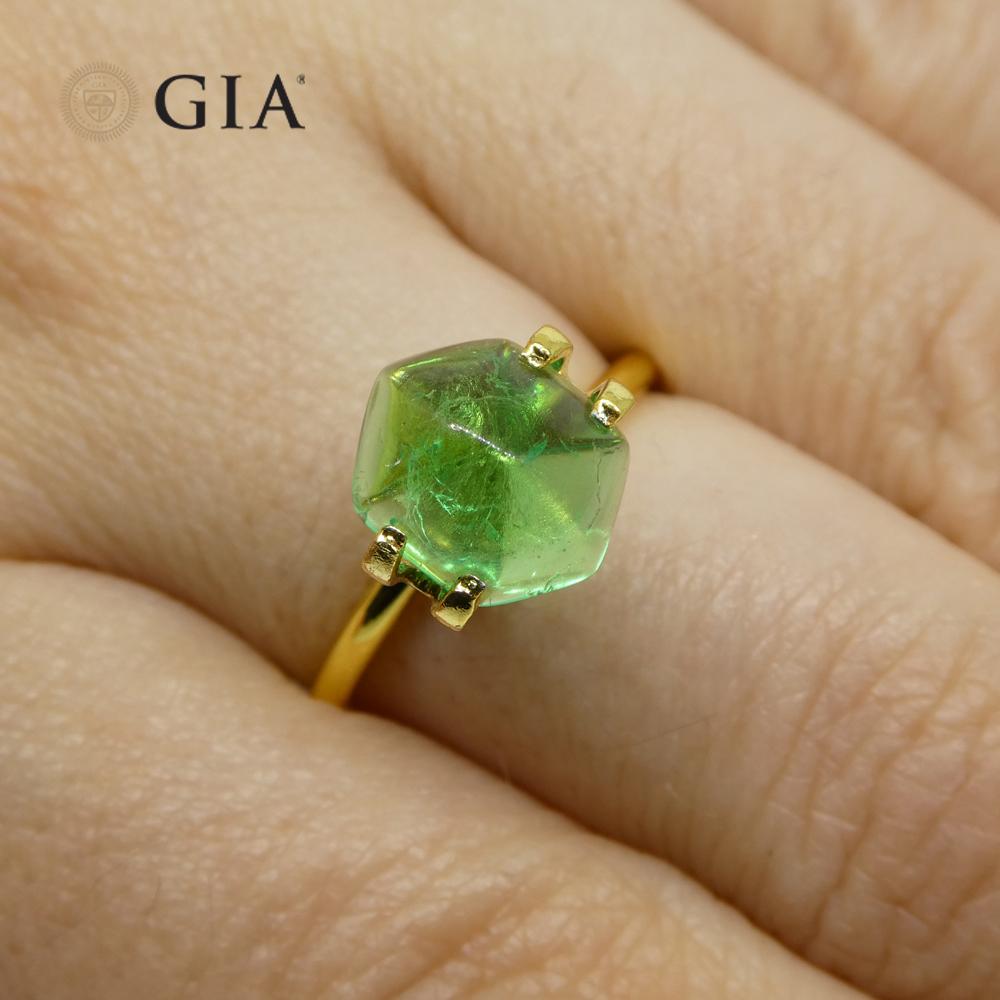 Hexagon Cut 2.85ct Hexagonal Cabochon Green Emerald GIA Certified Colombia For Sale