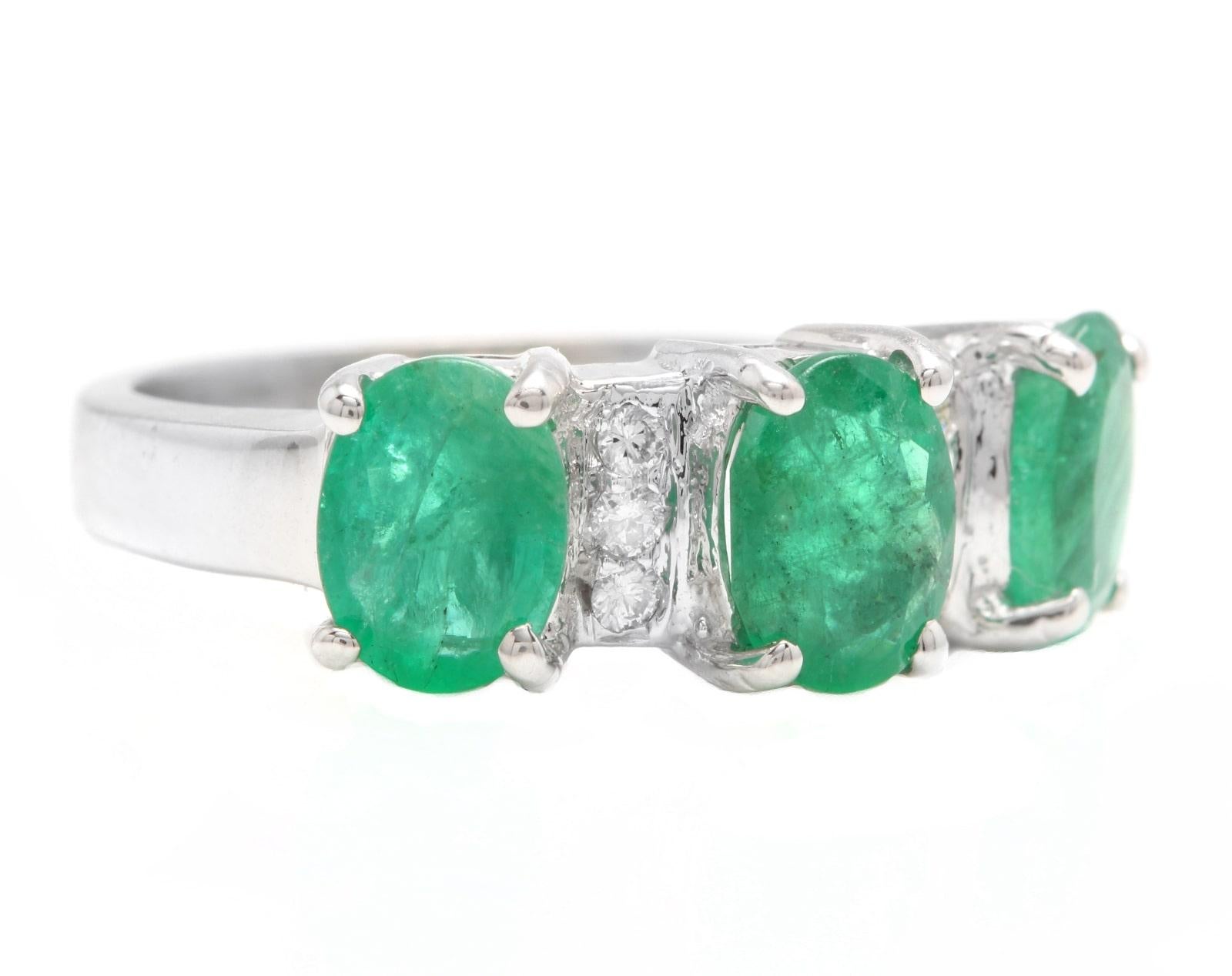 2.85 Carats Natural Emerald and Diamond 14K Solid White Gold Ring

Suggested Replacement Value: $4,000.00

Total Natural Green Emeralds Weight is: Approx. 2.70 Carats (transparent)

Emerald Measures: 7.00 x 5.00mm

Natural Round Diamonds Weight: