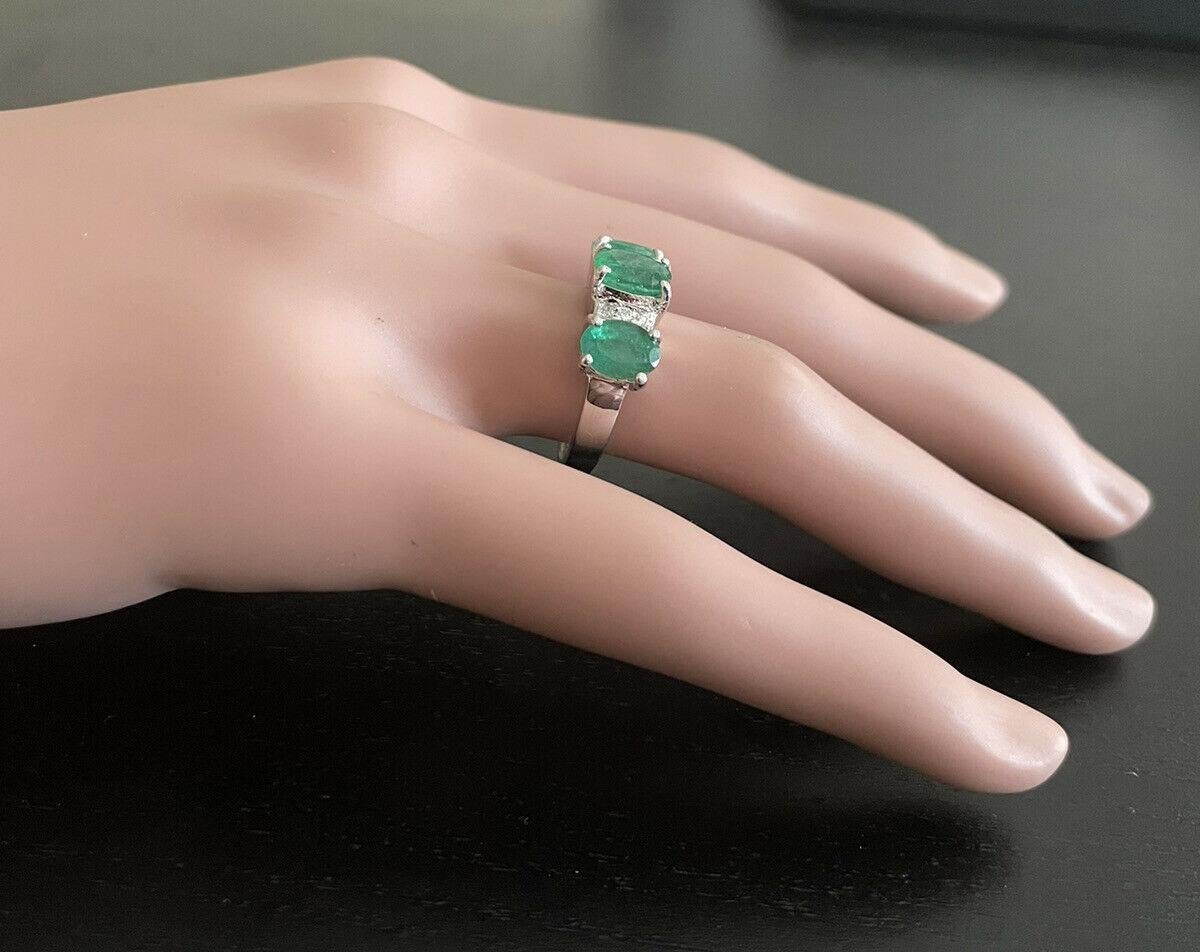 2.85ct Natural Emerald & Diamond 14k Solid White Gold Ring For Sale 1