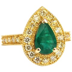 2,85ct Natural Pear Brilliant Emerald Diamantring 14kt G/Vs +Fancy Yellows