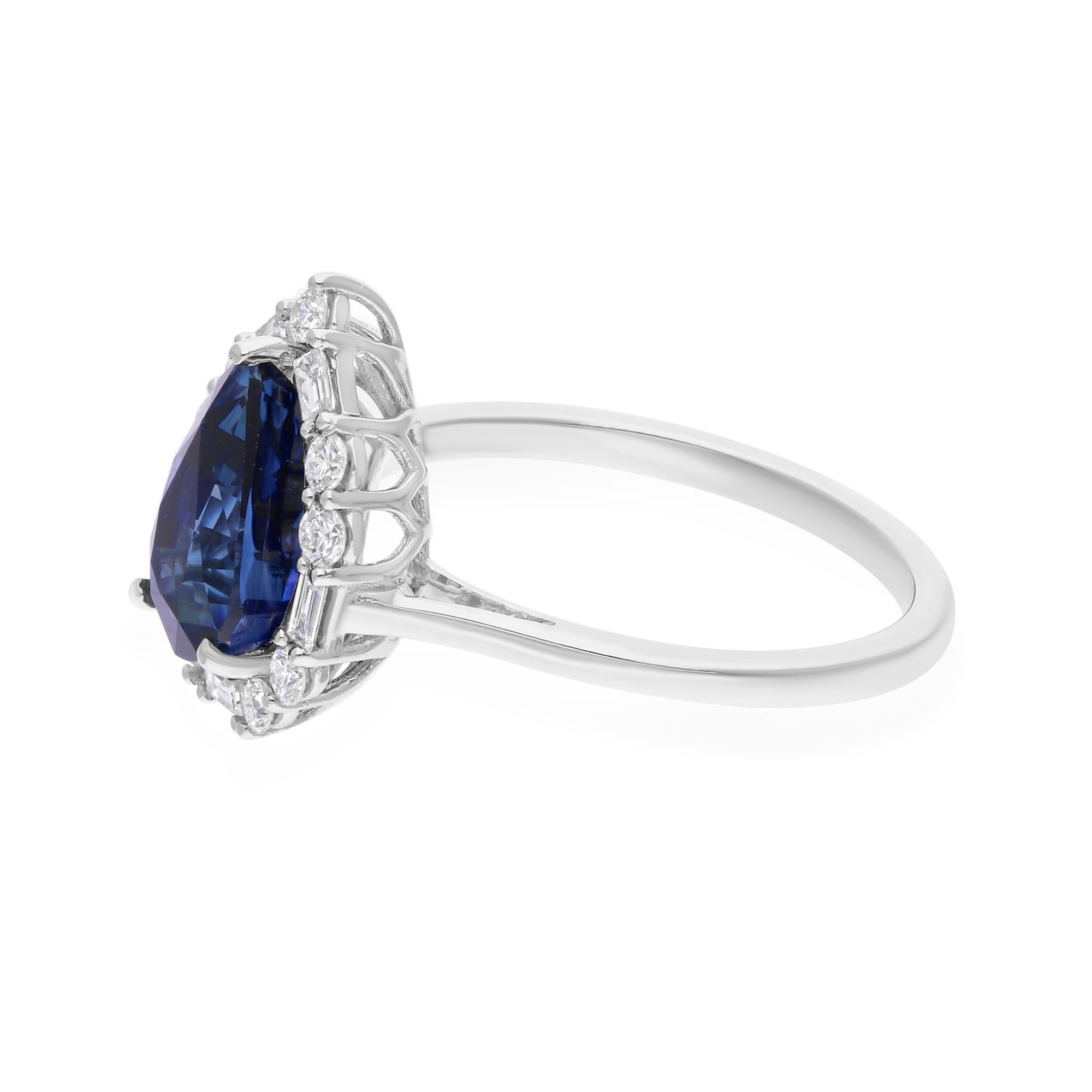 in vendita:  Anello di fidanzamento in oro bianco 14k con zaffiro blu taglio pera e diamante aureolato SI/H da 2,85 carati 5