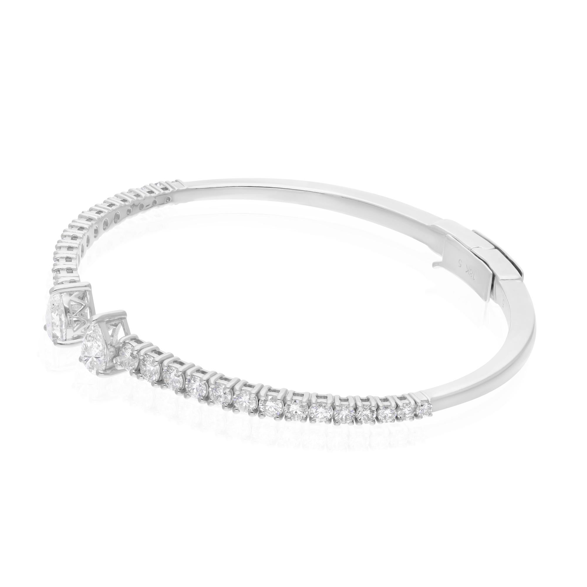 2.85Ct Pear Round SI/H Diamond Cuff Bangle Armband 14k Weißgold Feiner Schmuck im Zustand „Neu“ im Angebot in Diera, Dubai