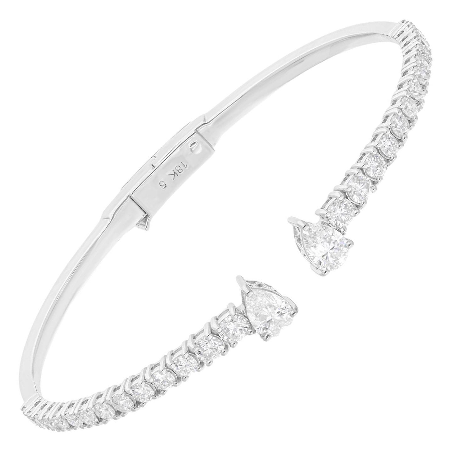 2.85Ct Pear Round SI/H Diamond Cuff Bangle Bracciale in oro bianco 14k Gioielli di pregio