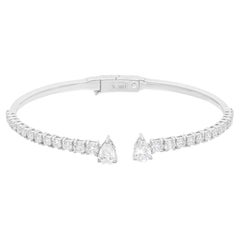2.85Ct Pear Round SI/H Diamond Cuff Bangle Bracelet 14k White Gold Fine Jewelry