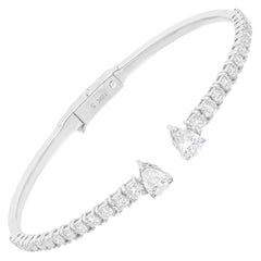 2.85Ct Pear Round SI/H Diamond Cuff Bangle Bracelet 18k White Gold Fine Jewelry
