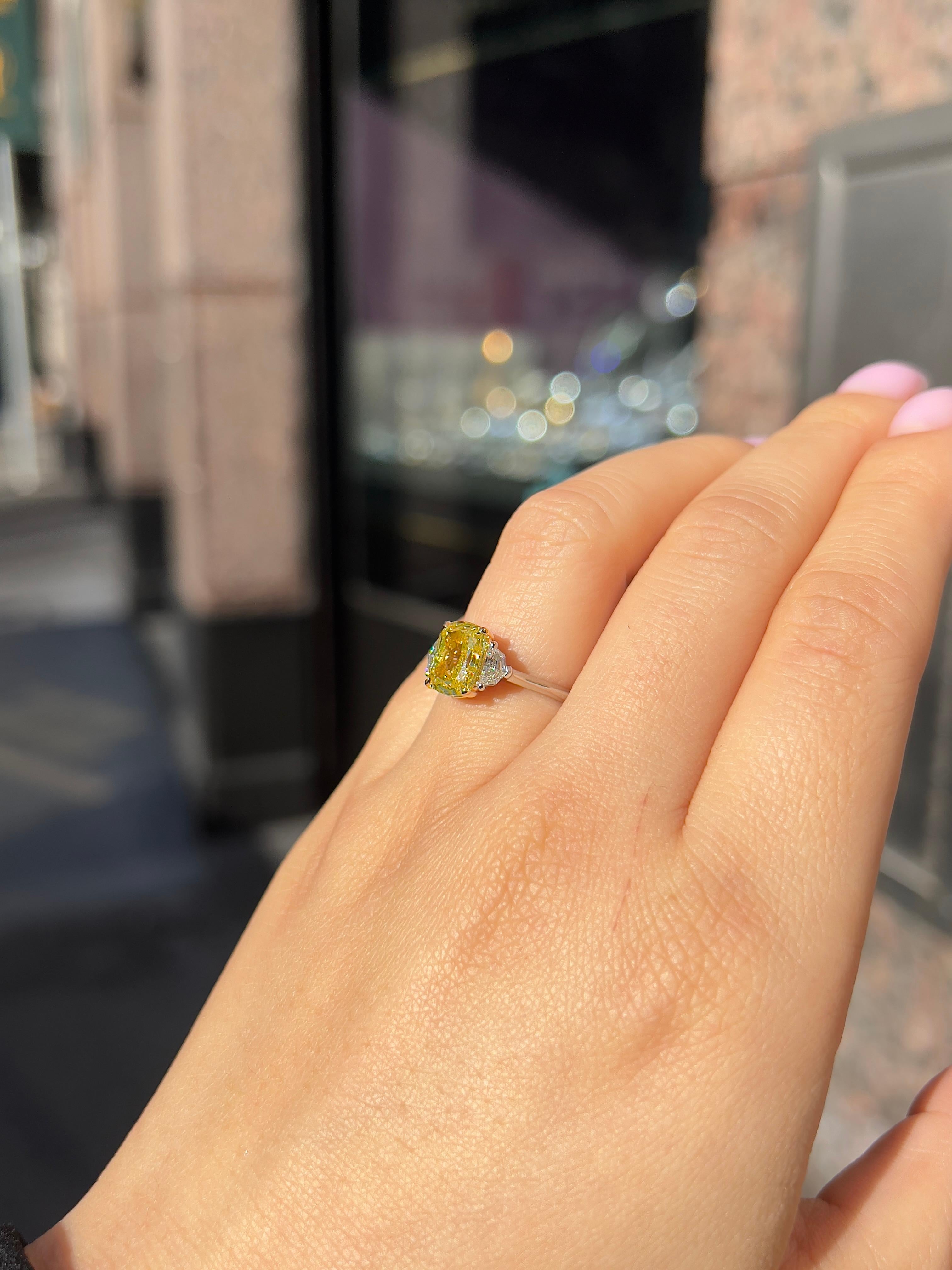 2.85CT Total Weight Fancy Intense Yellow Diamond Ring, GIA Cert For Sale 2
