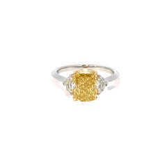 2.85CT Total Weight Fancy Intense Yellow Diamond Ring, GIA Cert