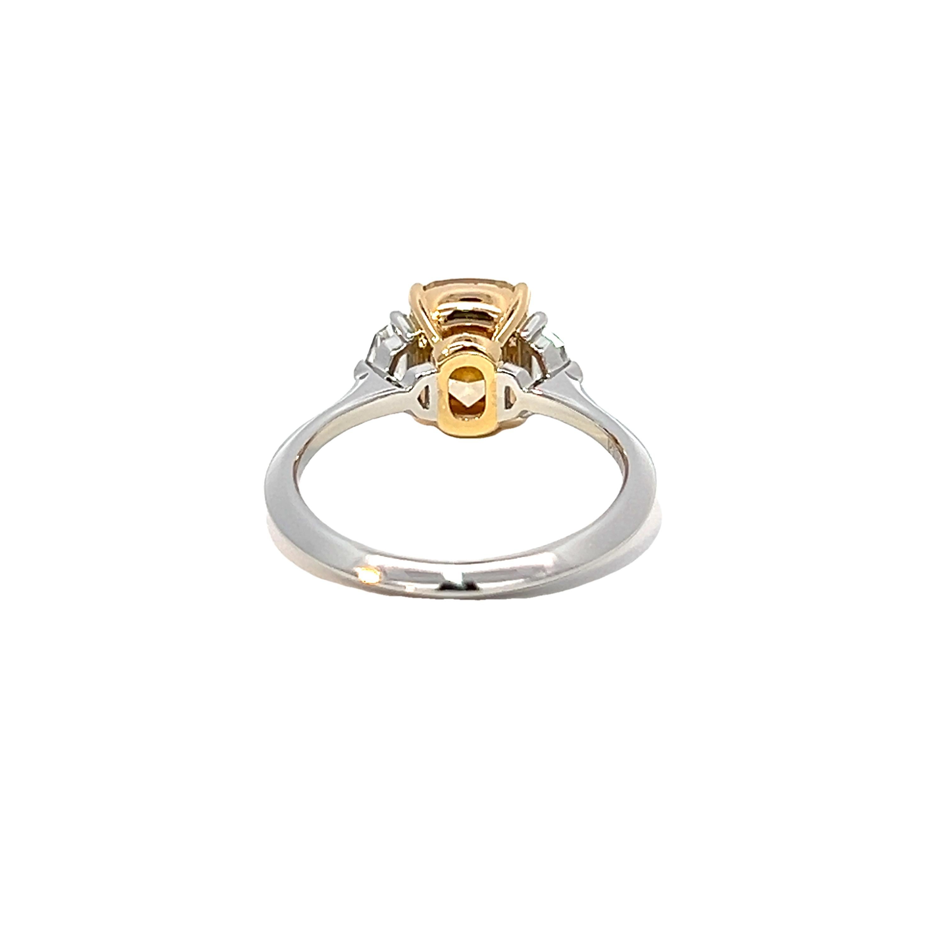 Aesthetic Movement 2.85CT Total Weight Fancy Intense Yellow Diamond Ring, GIA Cert For Sale