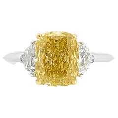 2.85CT Total Weight Fancy Intense Yellow Diamond Ring, GIA Cert