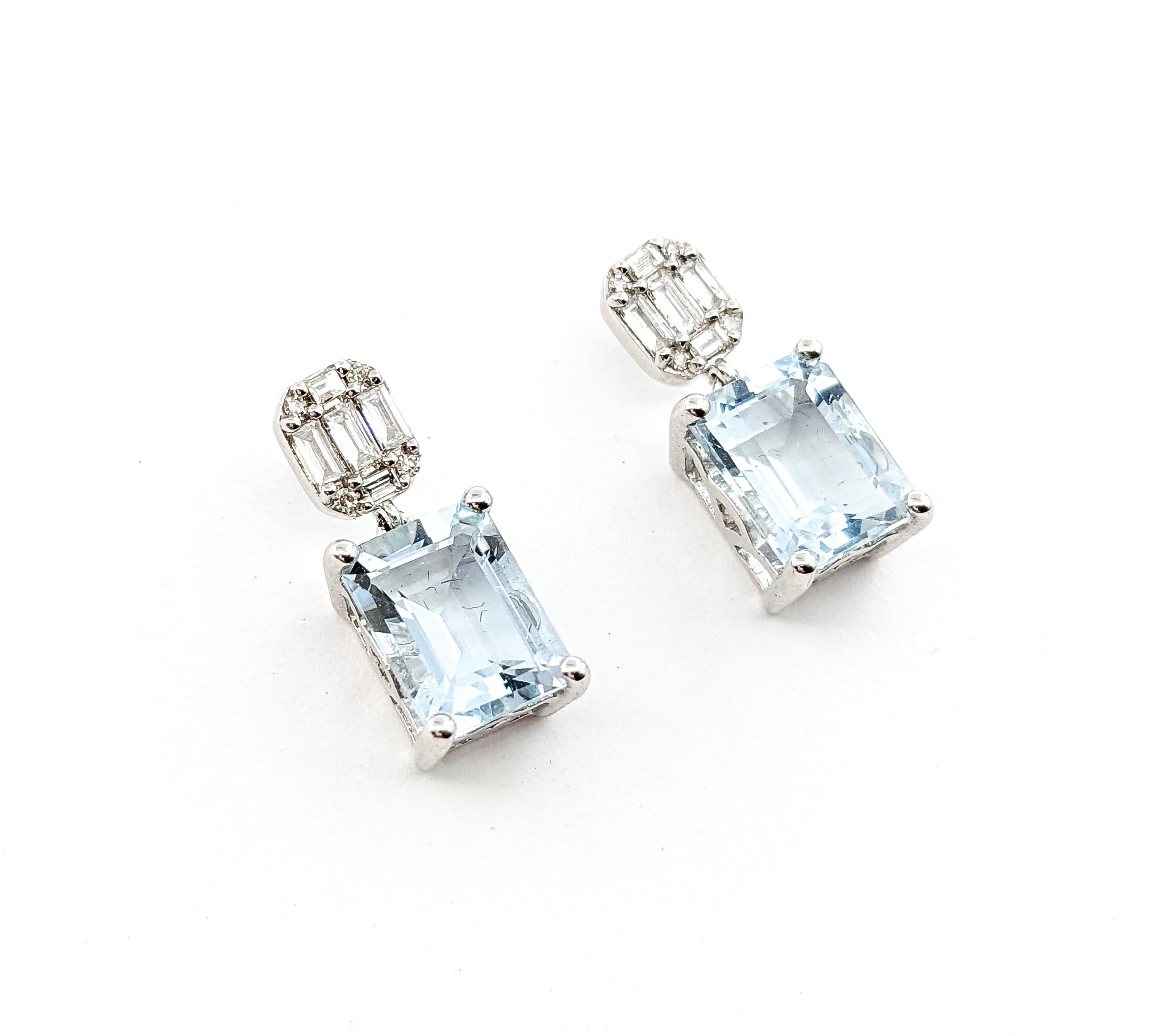 Contemporary 2.85ctw Aquamarine & Diamond Drop Earrings In White Gold