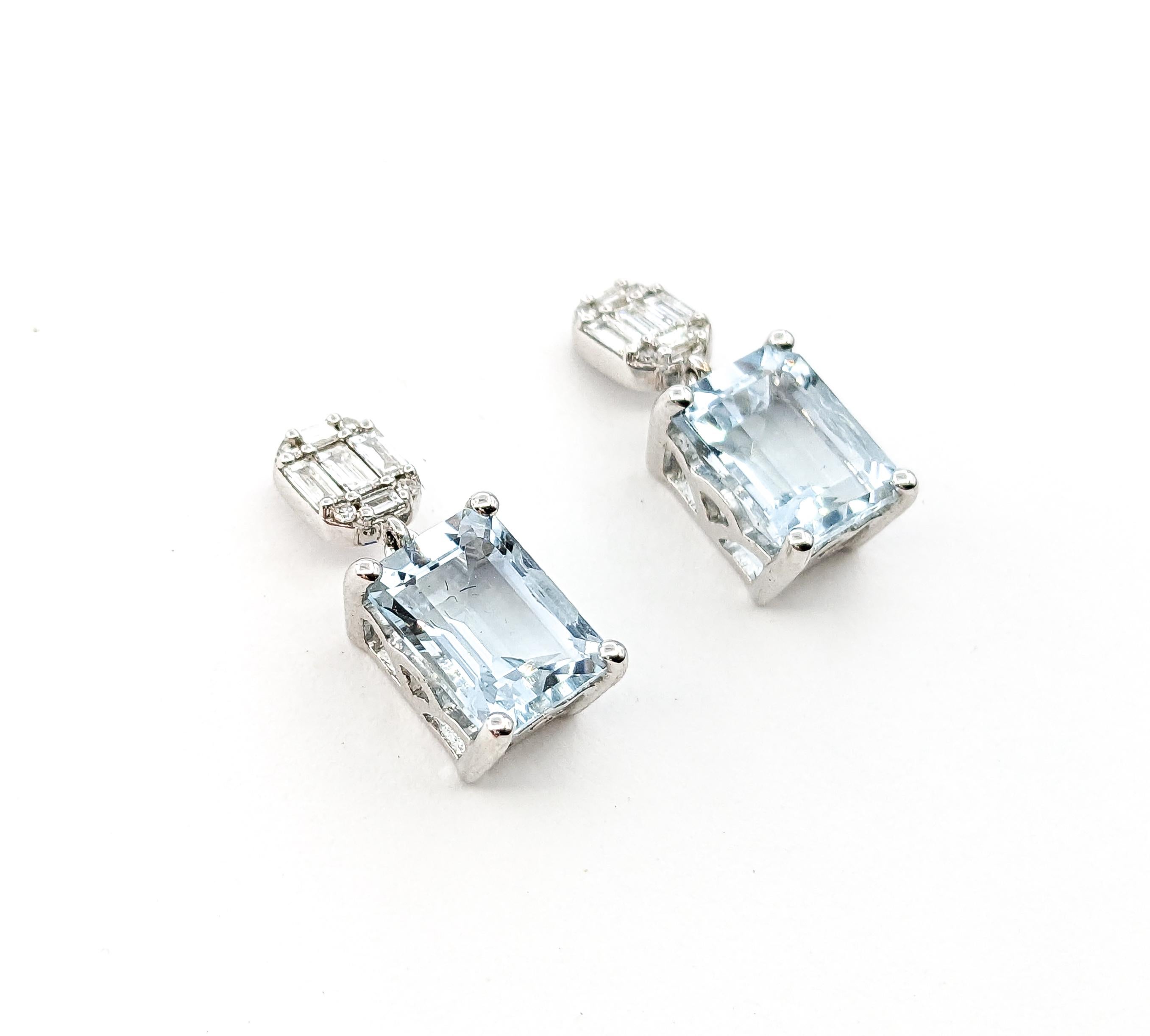 2.85ctw Aquamarine & Diamond Drop Earrings In White Gold In Excellent Condition In Bloomington, MN